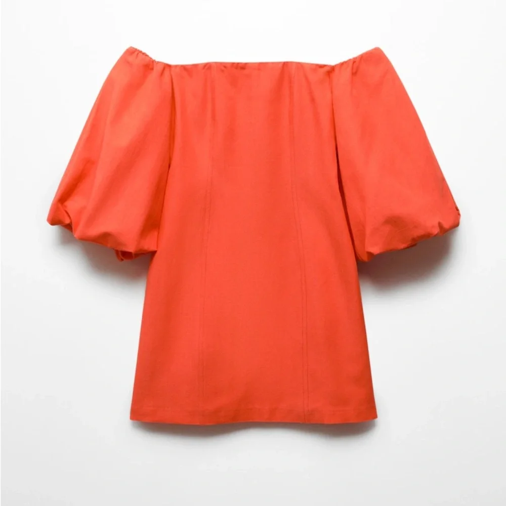 Mango Strapless Puff-Sleeve Mini Dress in Bright Orange - Picture 3 of 10